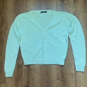 Brandy Melville Women's Mint Green Cropped V-neck Sweater
